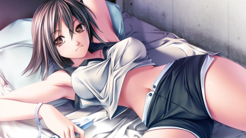 Anime Girl in Bed — Gray, Calm, Pillow