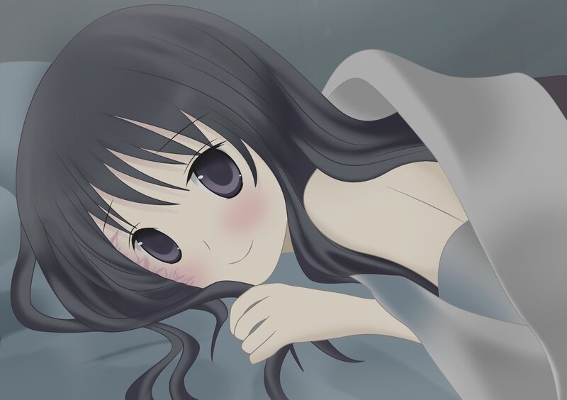 Anime Girl in Bed — Gray, Calm