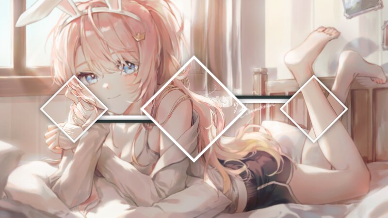 Anime Girl in Bed — Pink, Calm, Morning, Digital Art, Rabbit Ears