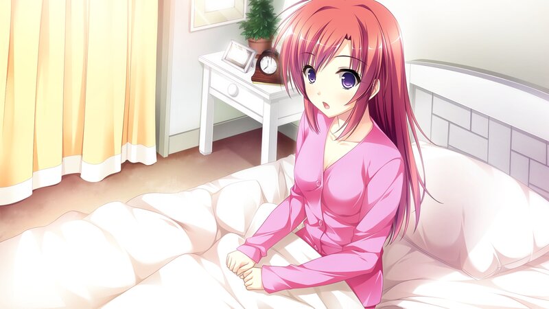 Anime Girl in Bed — Pink, Calm, Morning, Nightstand