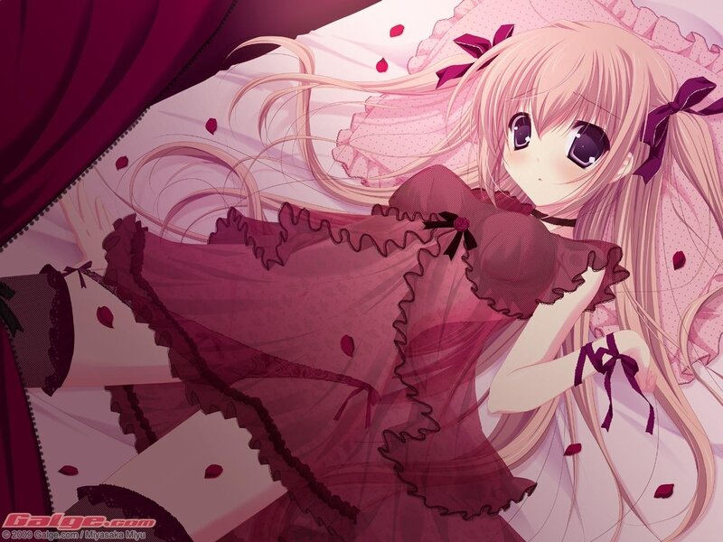 Anime Girl in Bed — Pink, Calm, Rose Petals
