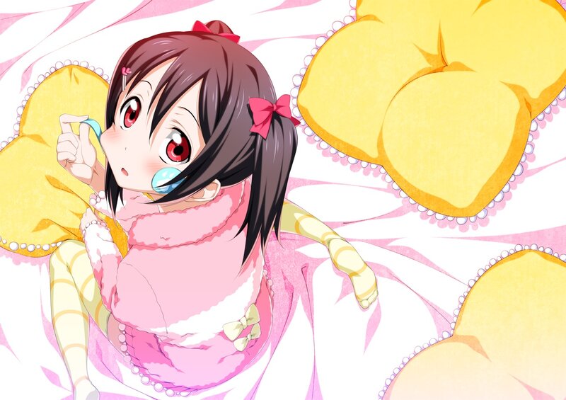 Anime Girl in Bed — Pink, Playful