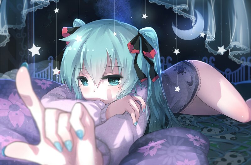 Anime Girl in Bed — Purple, Dreamy, Night