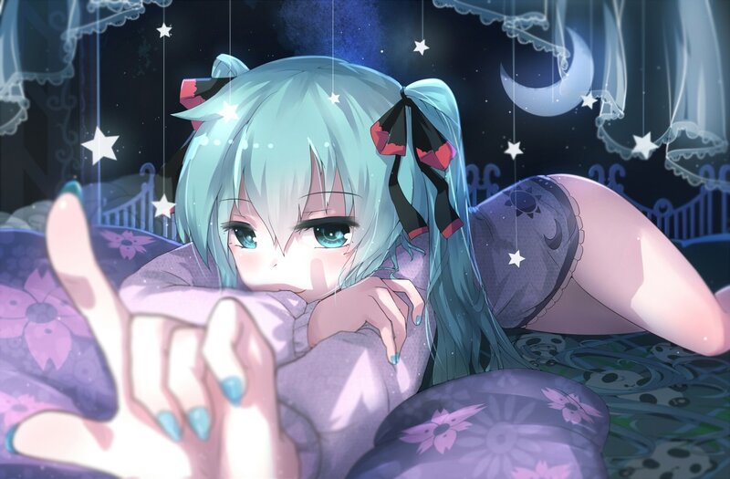 Anime Girl in Bed — Purple, Dreamy