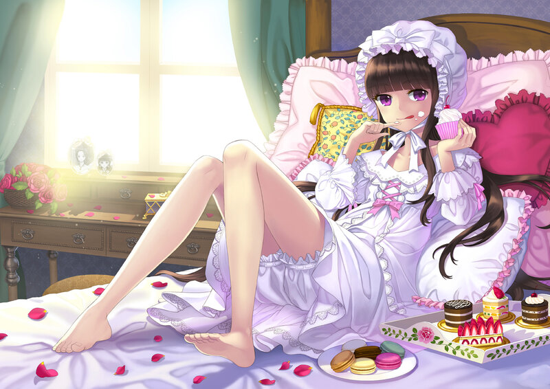 Anime Girl in Bed — Purple, Relaxed, Morning