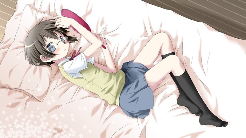 Anime Girl in Bed — White, Calm, Glasses, Shorts