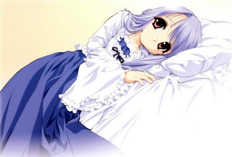 Anime Girl in Bed — White, Calm, Manga, Pillow