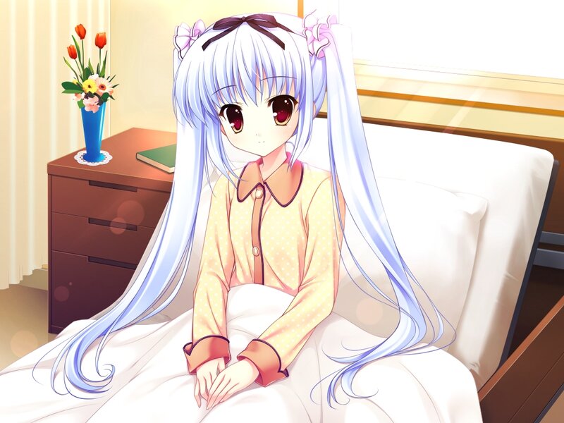 Anime Girl in Bed — White, Calm, Morning, Nightstand