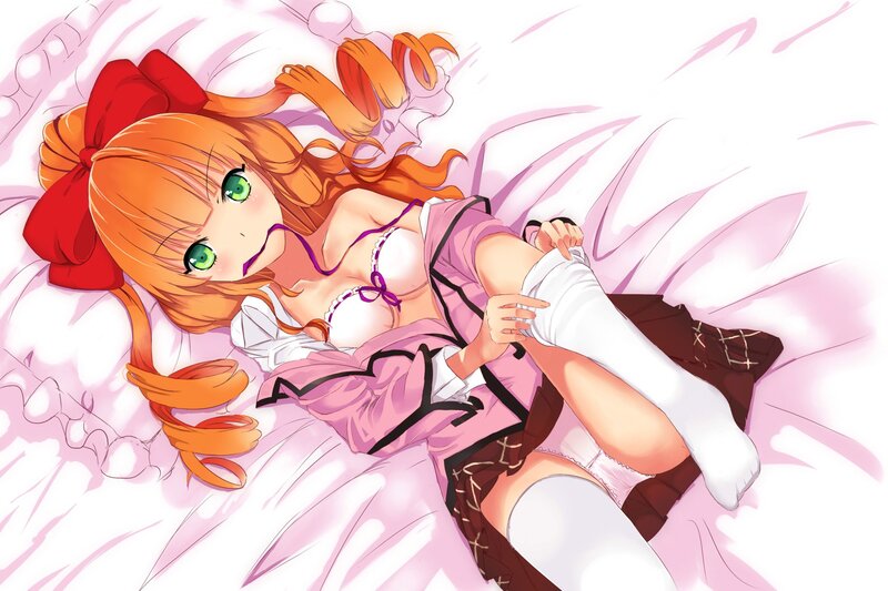 Anime girl in bed with bow