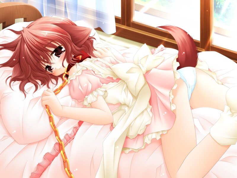 Anime girl in bed with chain