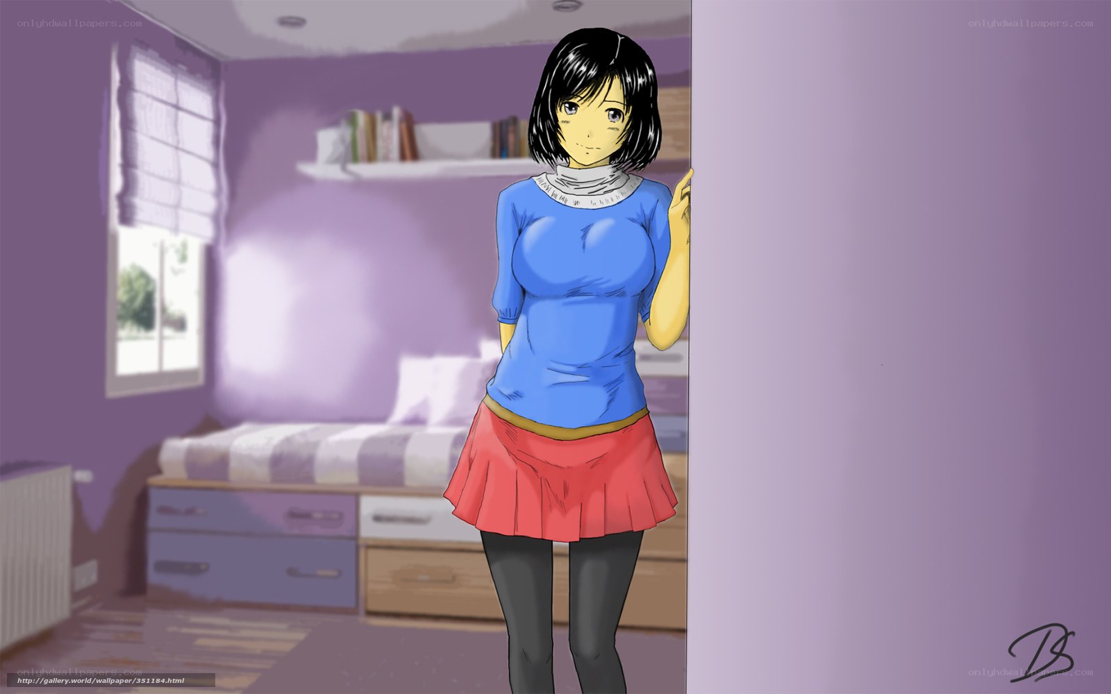 anime girl in bedroom