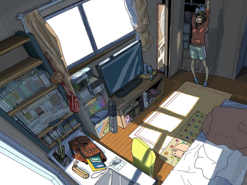 Anime Girl in Bedroom — Brown