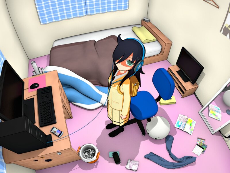 Anime Girl in Bedroom — Pink, Calm, 3d Render