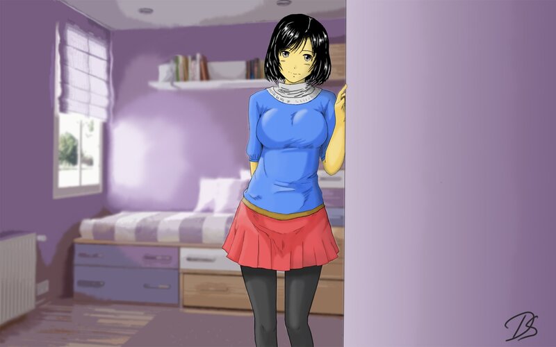 anime girl in bedroom