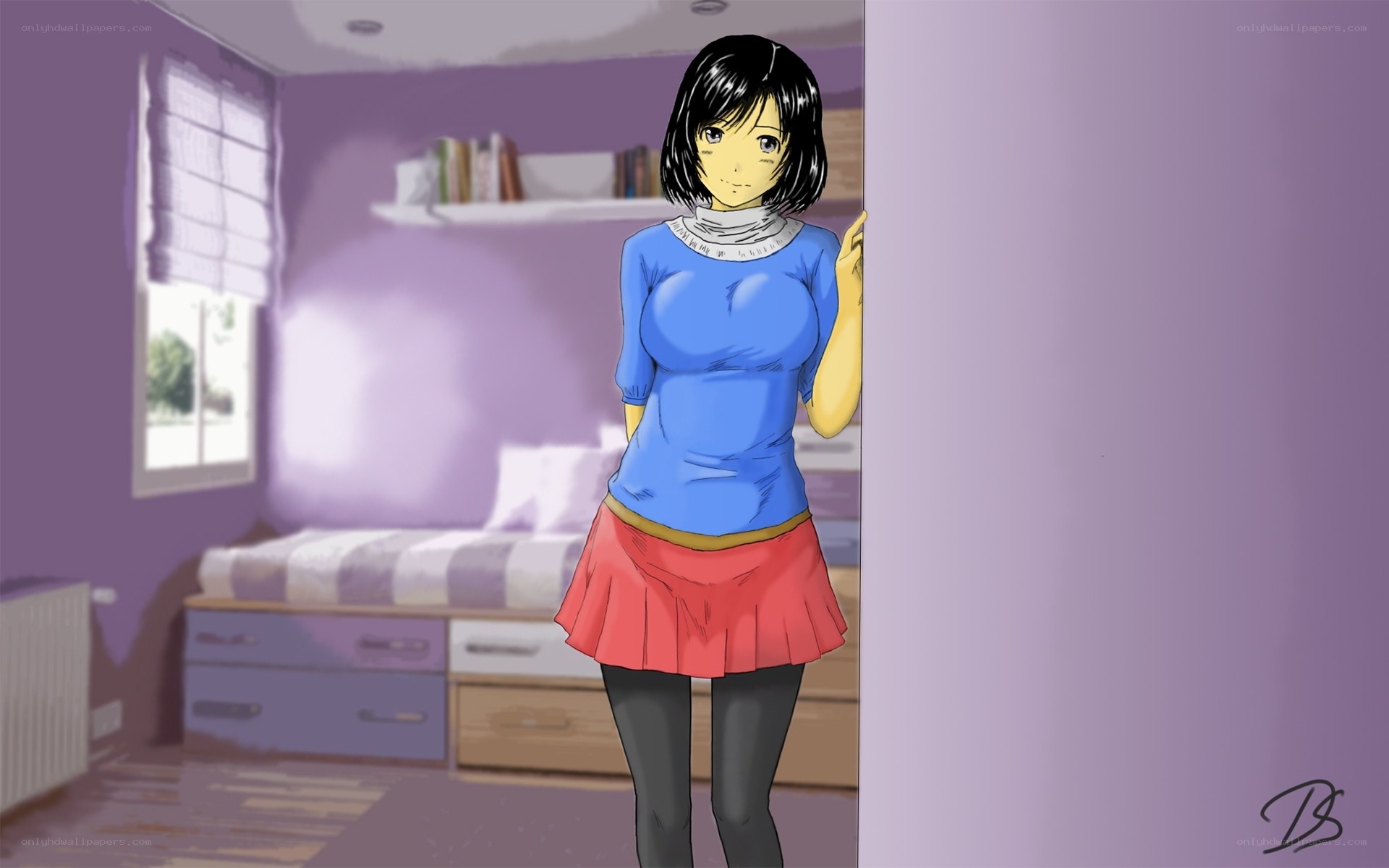 anime girl in bedroom