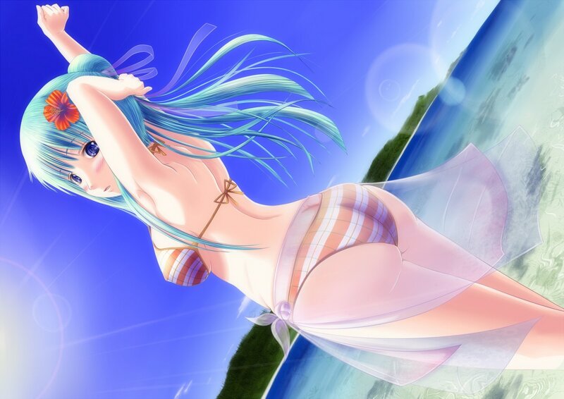 Anime girl in bikini at beach
