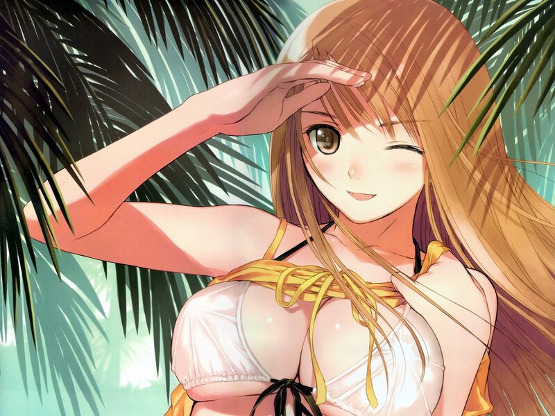 Anime girl in bikini at beach
