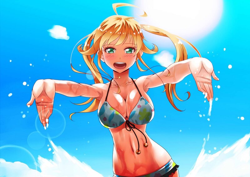 anime girl in bikini at beach