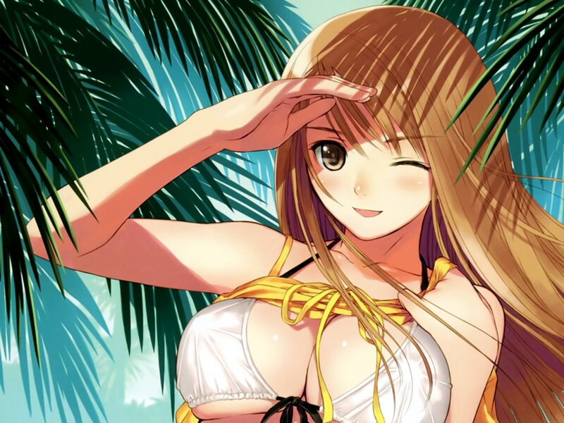 anime girl in bikini at beach