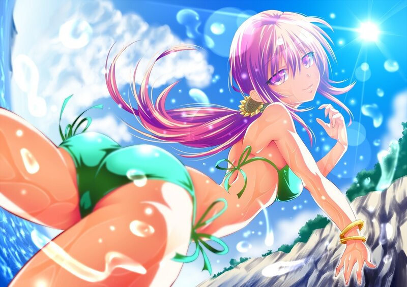 anime girl in bikini at beach