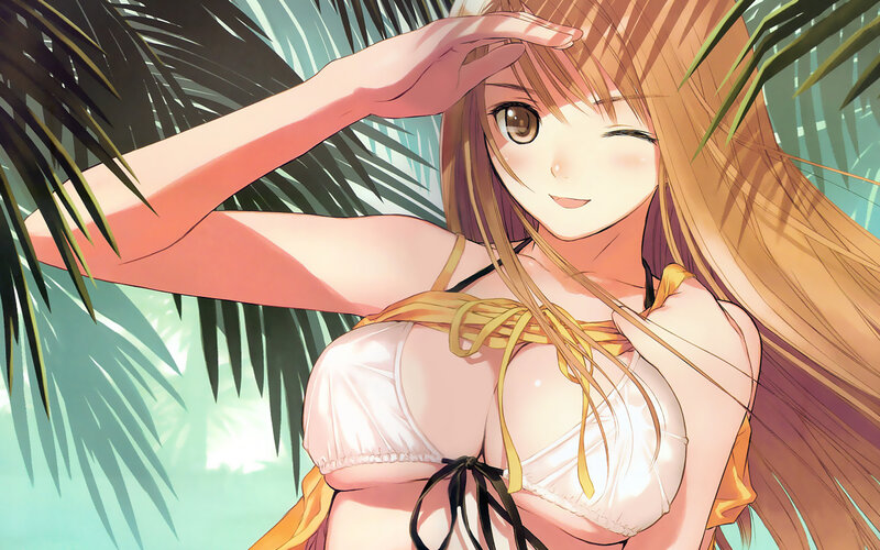Anime girl in bikini at beach