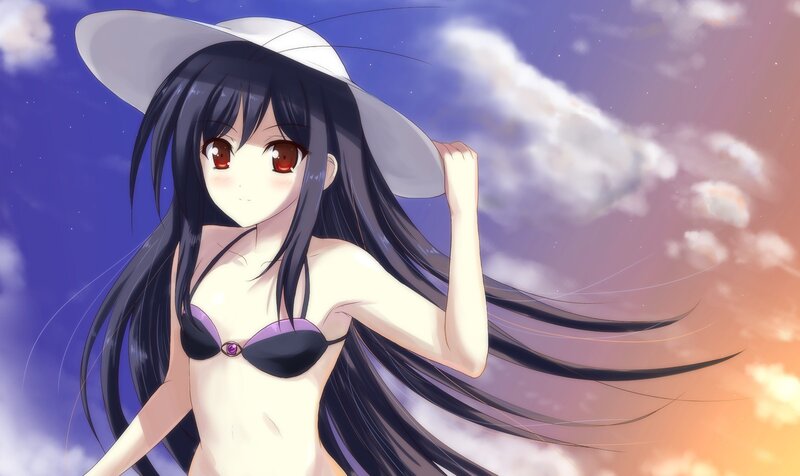 anime girl in bikini at sunset