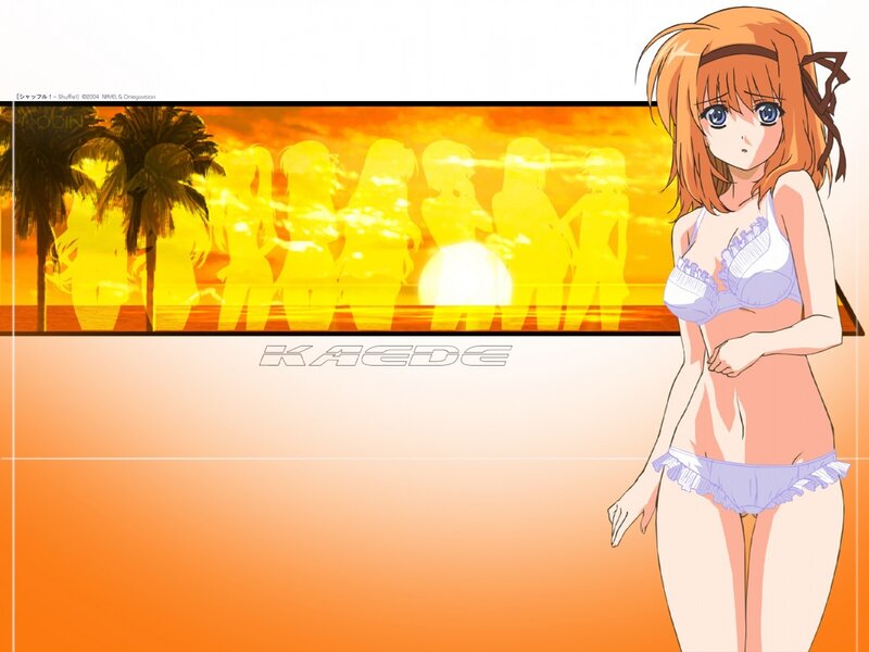 anime girl in bikini at sunset