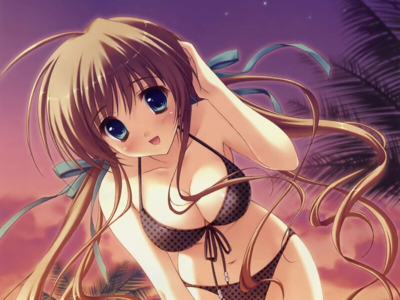 anime girl in bikini at sunset