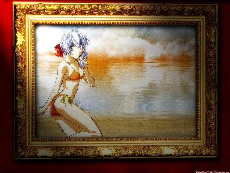 anime girl in bikini at sunset