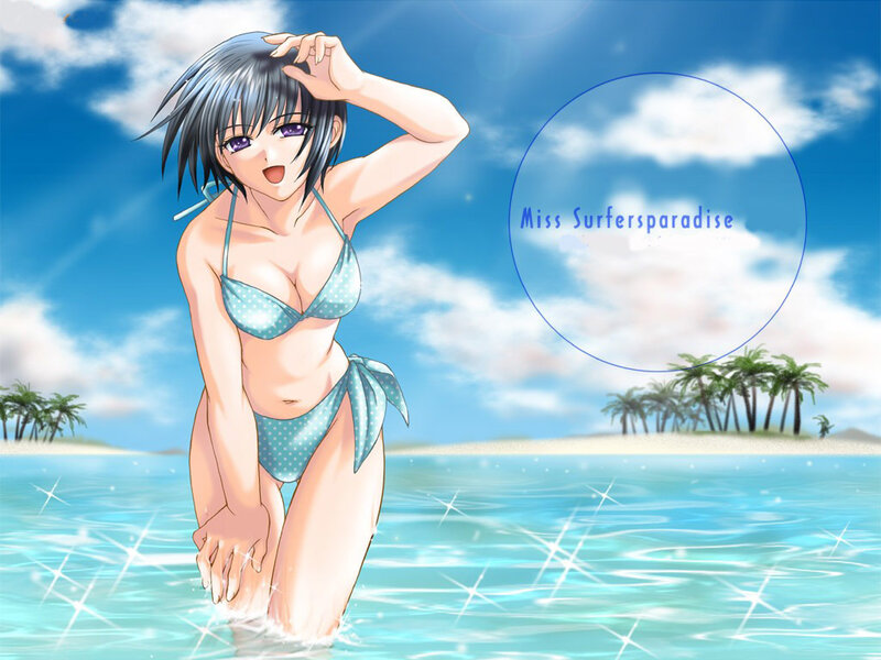 Anime Girl in Bikini — Blue, Bright