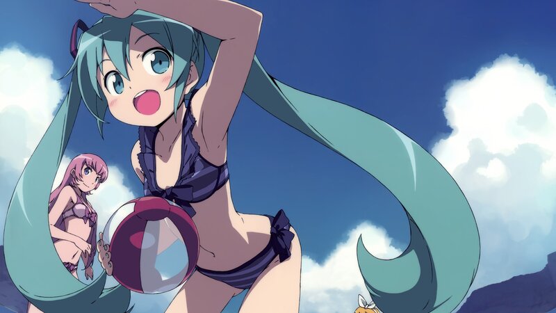 Anime Girl in Bikini — Blue, Playful, Afternoon, Pink-haired Girl