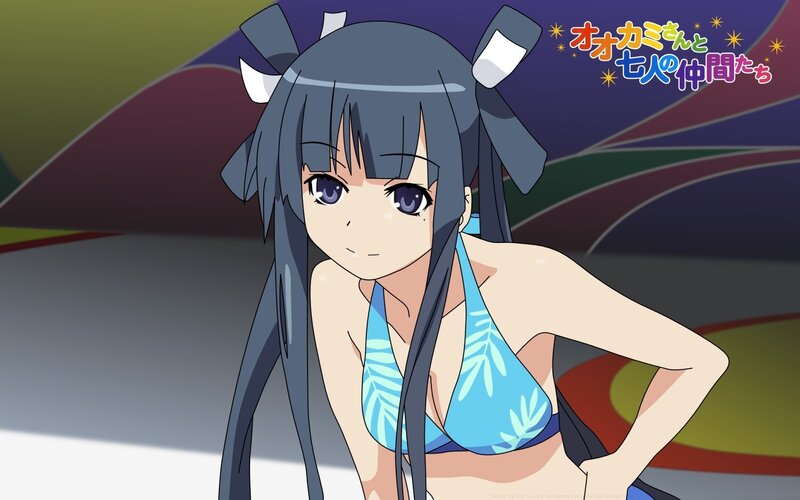 Anime Girl in Bikini — Blue, Playful, Summer, Hair Bows