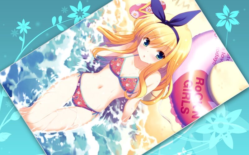 Anime Girl in Bikini — Blue, Playful, Summer, Swimming