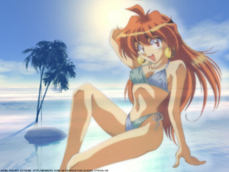 Anime Girl in Bikini — Blue, Relaxed, Afternoon, Beach, Palm Tree, Ocean