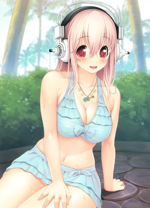 Anime Girl in Bikini — Blue, Relaxed, Summer, Headphones