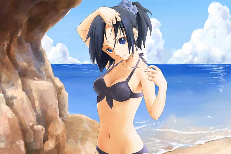 Anime Girl in Bikini — Blue, Serene, Afternoon, Beach, Ocean