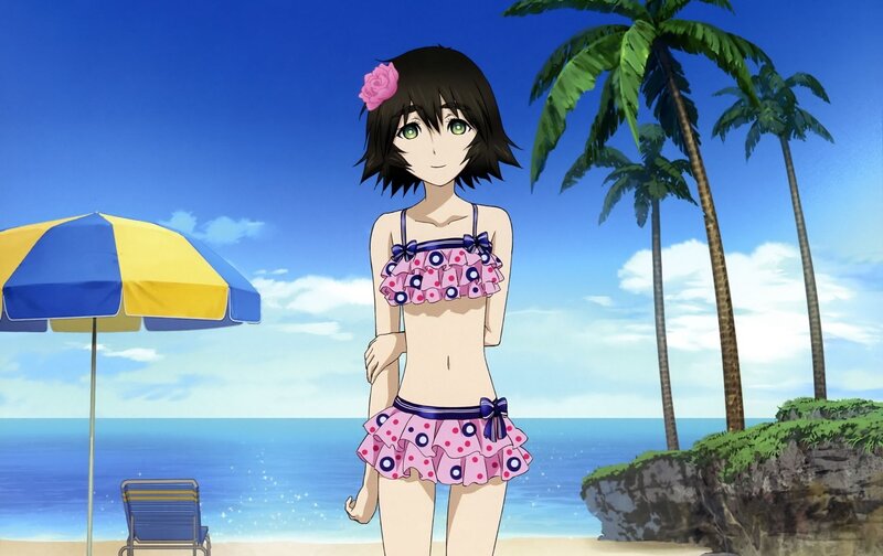 Anime Girl in Bikini — Blue, Serene, Afternoon, Palm Trees