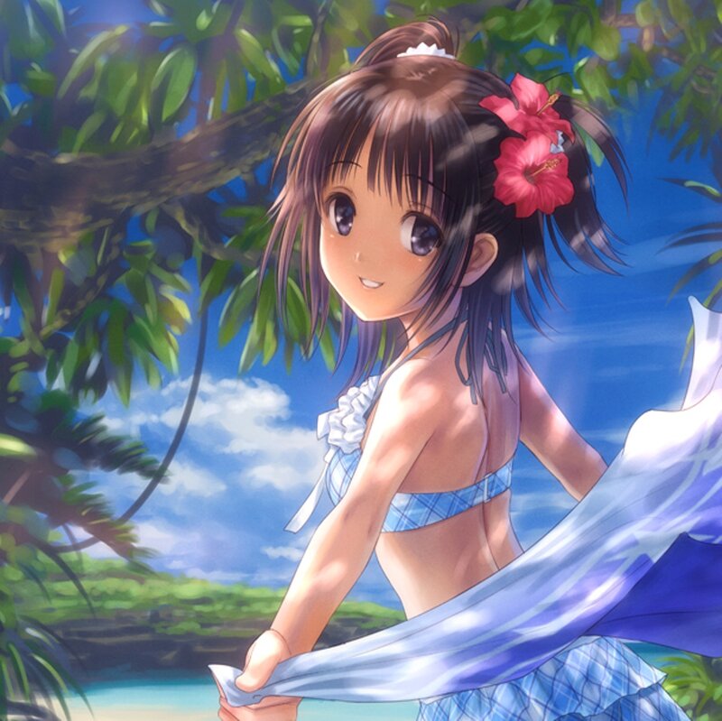 Anime Girl in Bikini — Blue, Serene, Summer