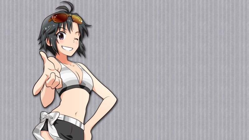 Anime Girl in Bikini — Gray, Playful