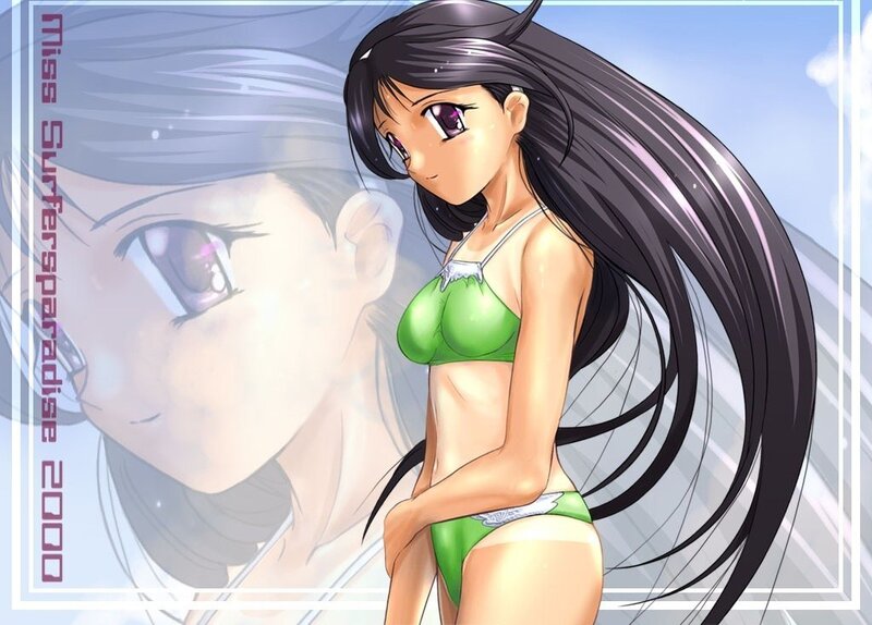 Anime Girl in Bikini — Green, Calm