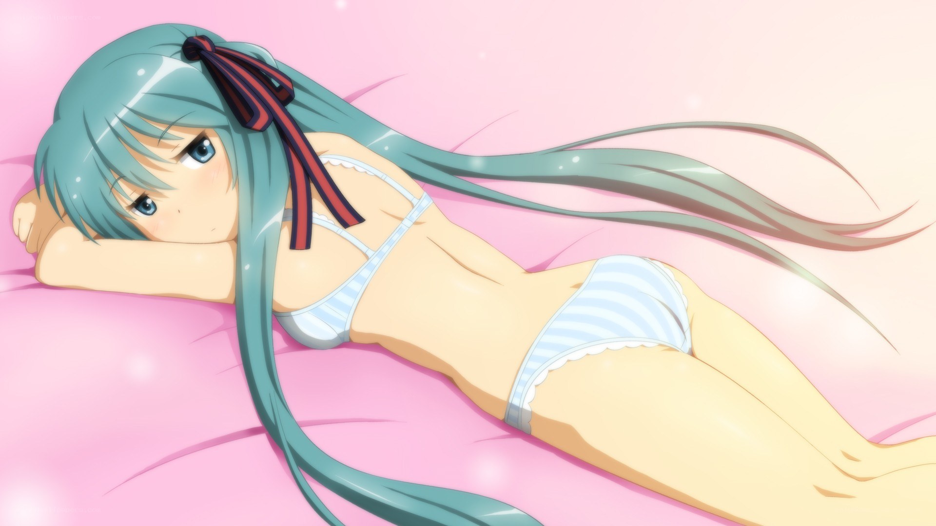 anime girl in bikini lying down