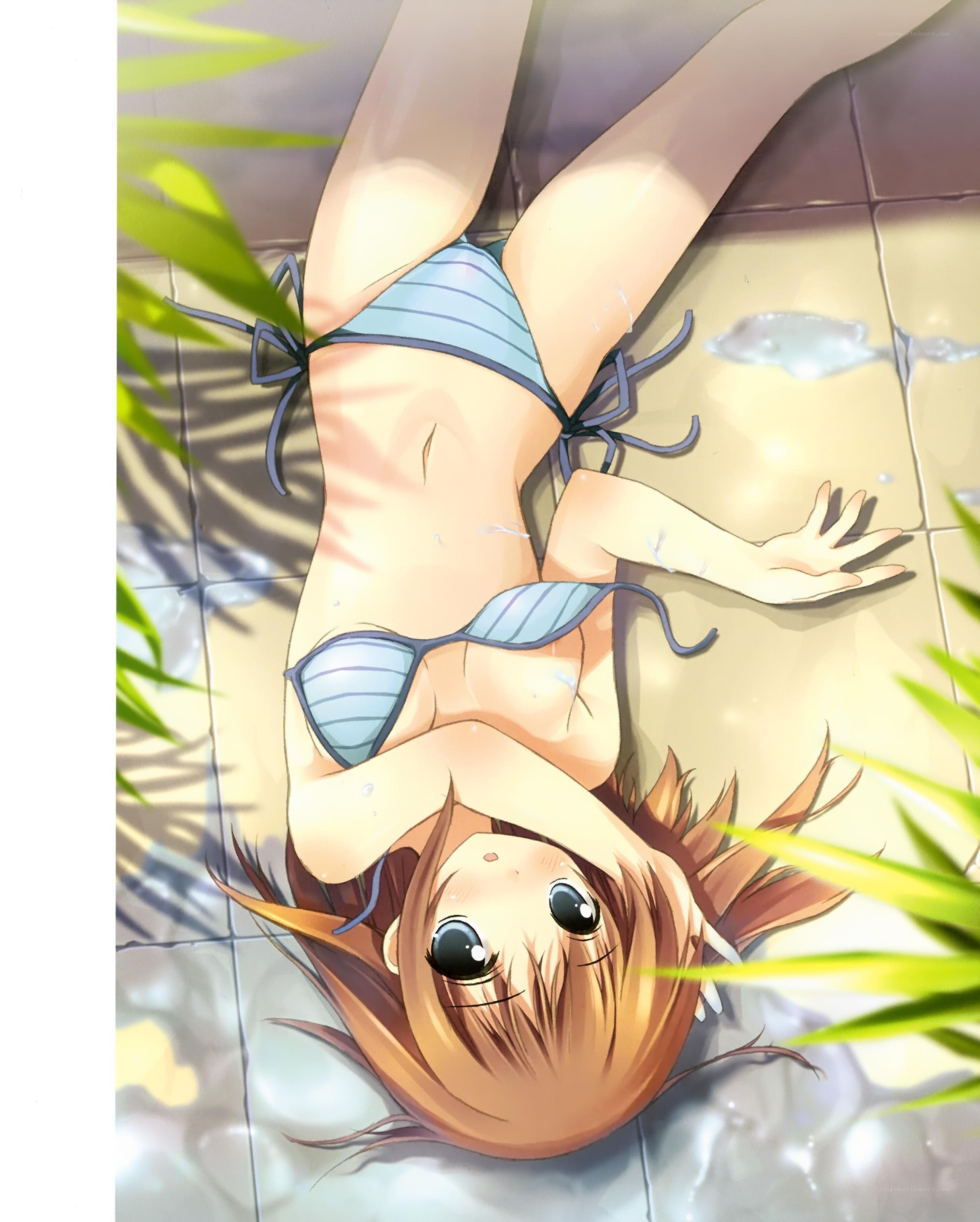 anime girl in bikini lying down