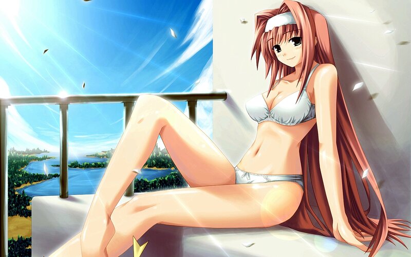 anime girl in bikini on balcony