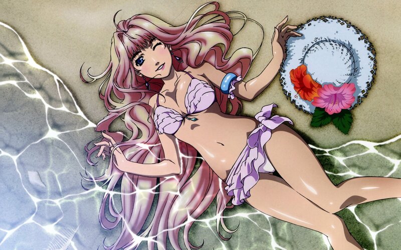 anime girl in bikini on beach