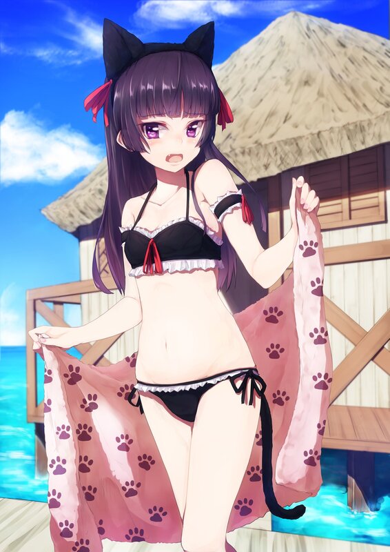 anime girl in bikini on beach