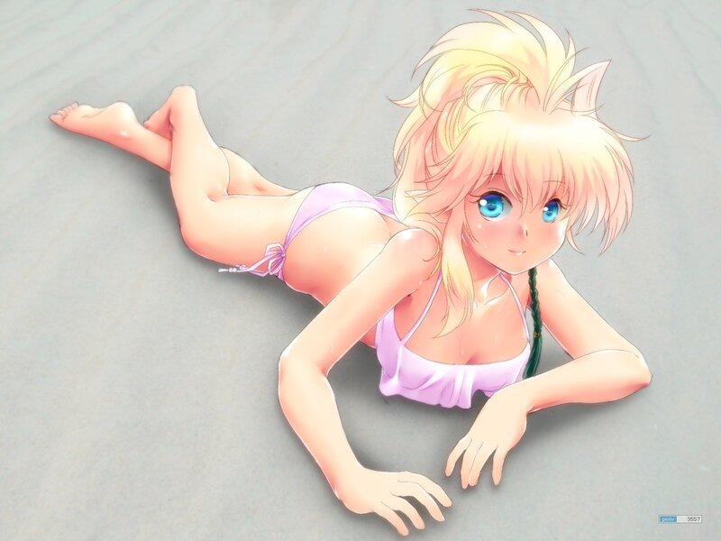 anime girl in bikini on beach
