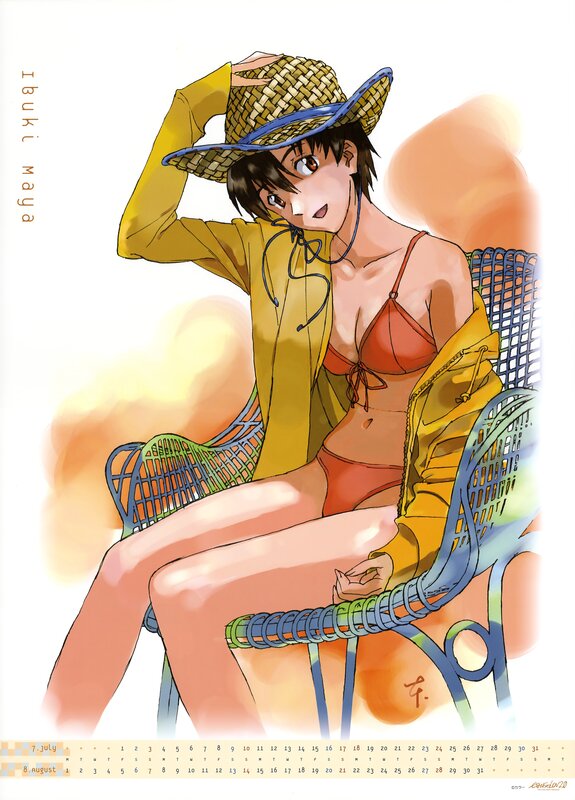 Anime girl in bikini on chair
