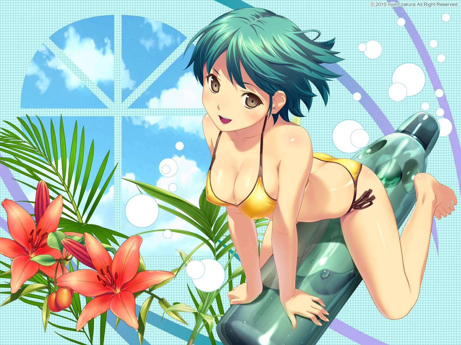 Anime girl in bikini on float