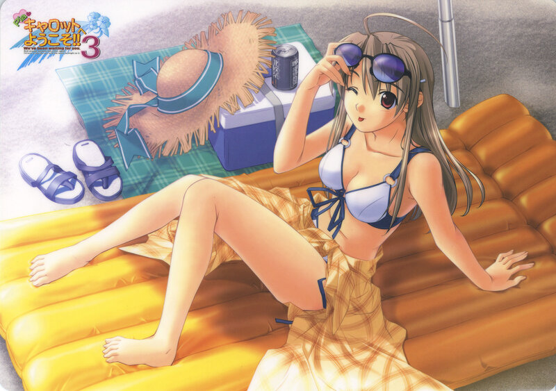 Anime girl in bikini on inflatable