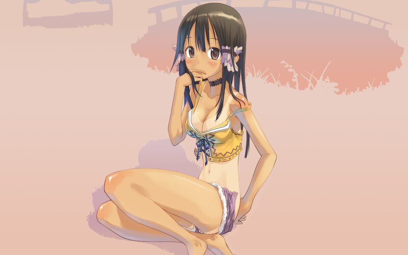 Anime Girl in Bikini — Pink, Calm, Sunset